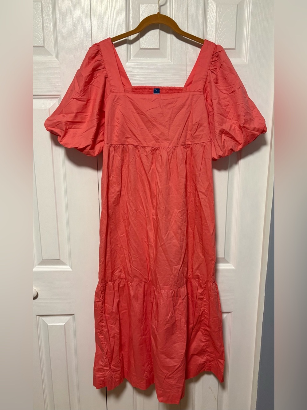 Old Navy Coral Puff-Sleeve Square-Neck Dress